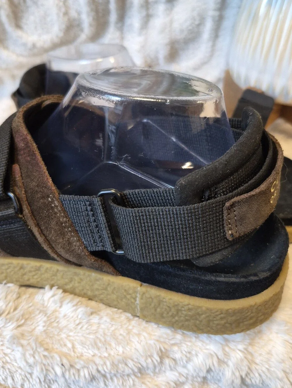 Clarks Brown and Black Men’s Strapped Sandals with Yellow Sole